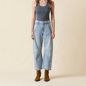 780. LE JEAN Studded Frankie Barrel Jeans Blue Haven Wash $298 NWT Sz 26